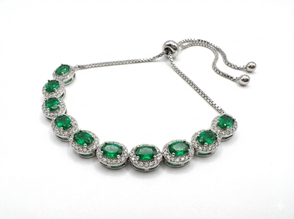 Elegant Oval-Cut Green Gem Bracelet For Women