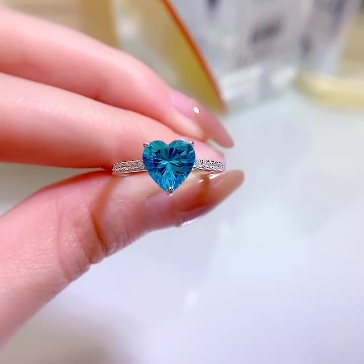 Aqua Heart-Cut Crystal Promise Ring For Women