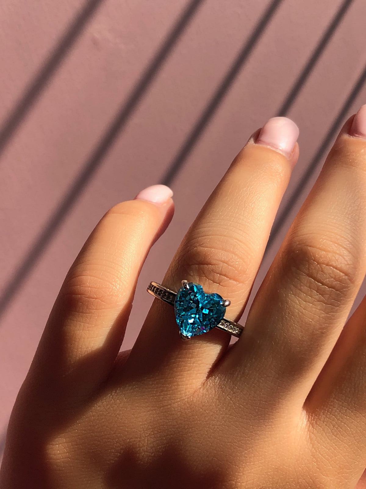 Aqua Heart-Cut Crystal Promise Ring For Women