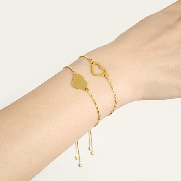 Elegant Heart Charm Adjustable Bracelet – Timeless Gold Love Bracelet.