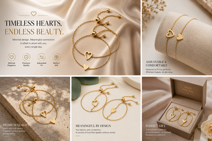 Elegant Heart Charm Adjustable Bracelet – Timeless Gold Love Bracelet.