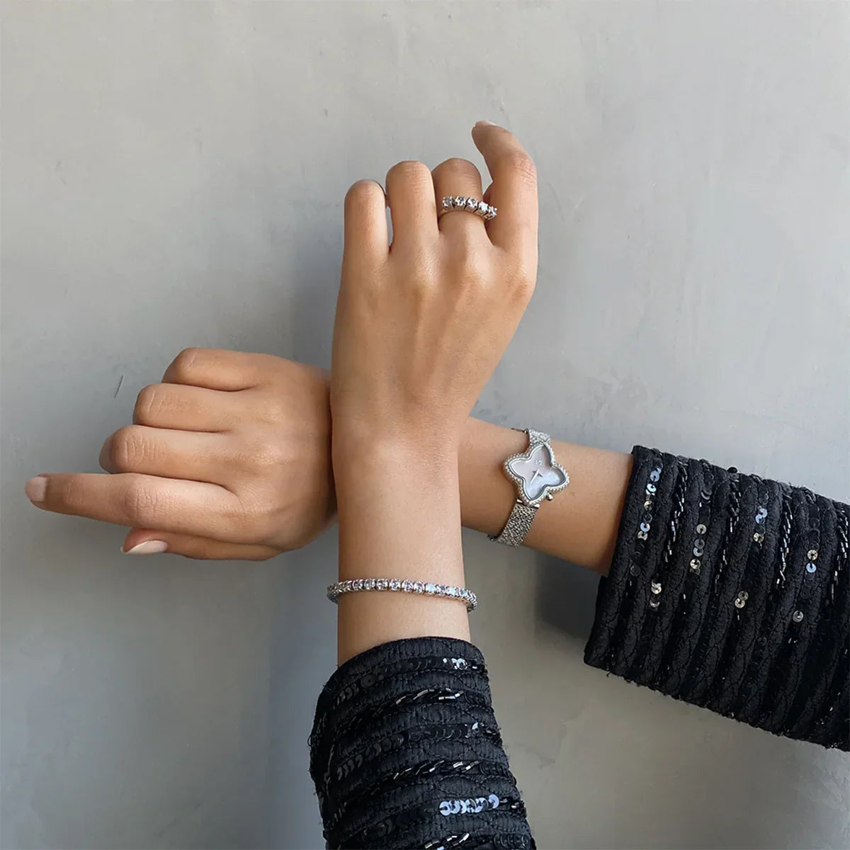 Elegant Sliver Bracelet With Sapphire White Gemstones.