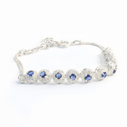 Elegant Sliver Bracelet With Sapphire Blue Gemstones