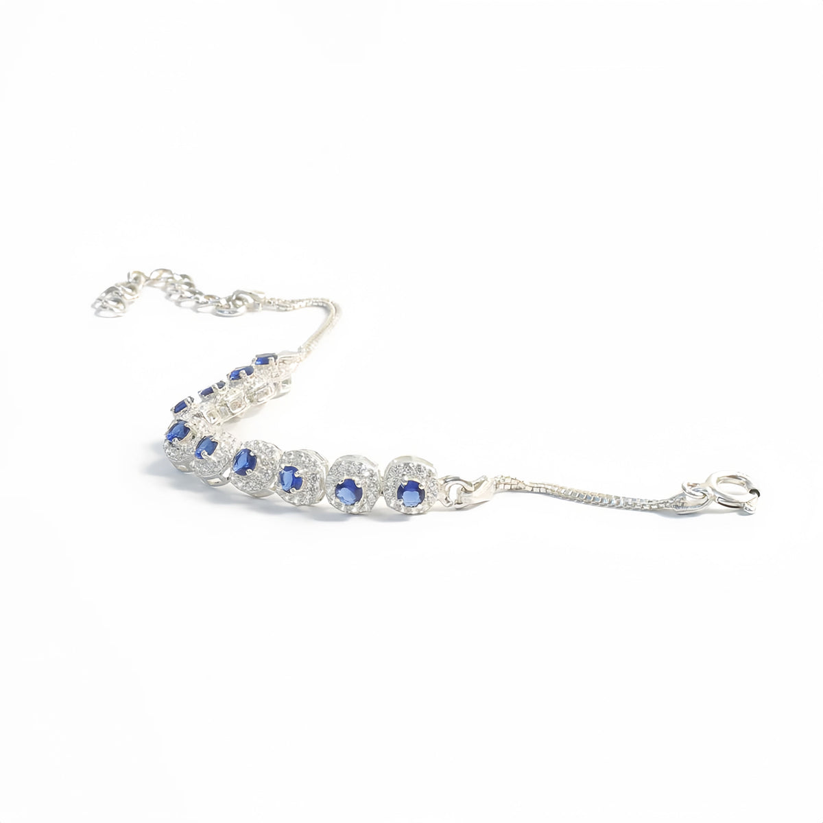 Elegant Sliver Bracelet With Sapphire Blue Gemstones